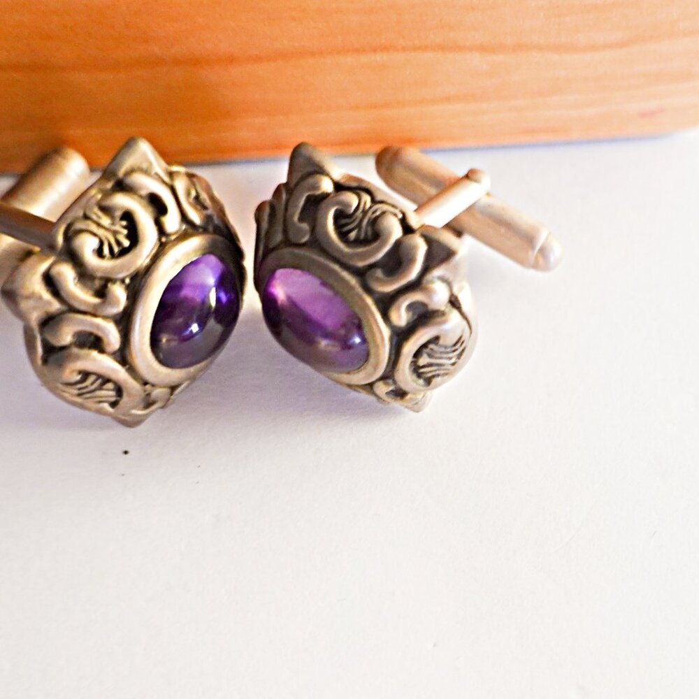 925 Sterling Silver Catherine M. Zadeh Amethyst Gemstone Cuff Links $495 retail